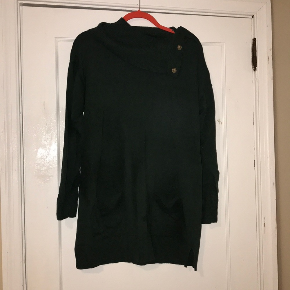 cow/turtle neck arm green sweater with buttons